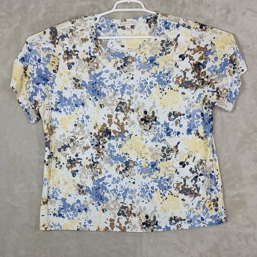 JM Collection Womans Top Size 2X Pullover Abstract Multicolor Print Short Sleeve